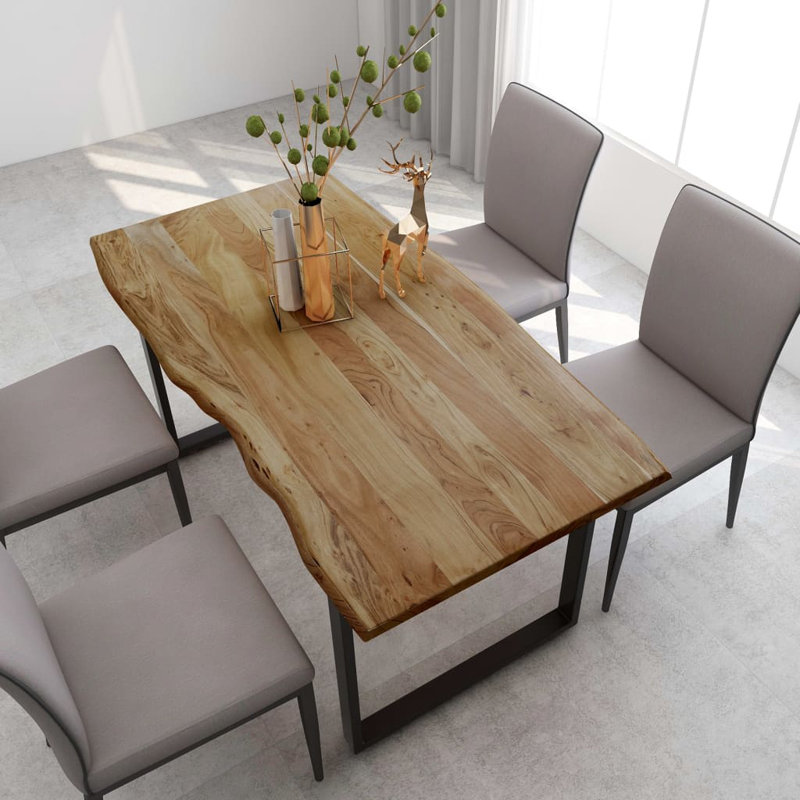 Elaenor vidaXL Dining Table, Natural Edges Tabletop with Power-Coated Steel Legs, Rustic Design Bistro Table for Dining Room, Kitchen, Solid Acacia Wood