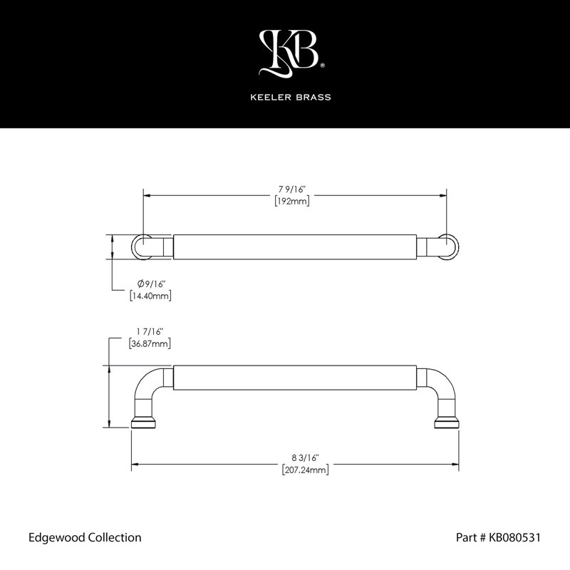 Edgewood Collection Handle Pull - 7-9/16" Center to Center Cabinet Pull Unlacquered Polished Brass - Transitional Hardware for Drawers & Cabinets