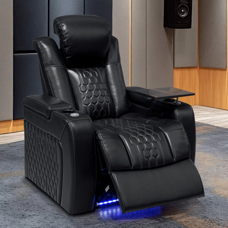 Genuine Leather Home Theater Chair, Black, Black