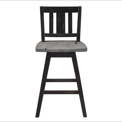 Ensemble de 2 chaises à hauteur de comptoir, ensemble de 2 chaises de cuisine pivotantes en bois d'hévéa massif gris noir