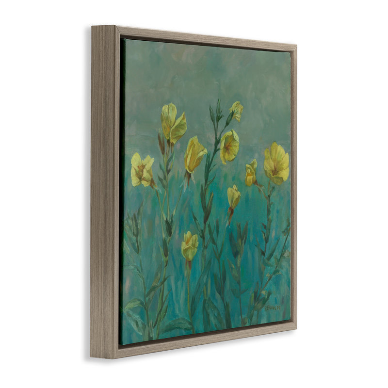 «Floral Buttercup Meadow Gray», art mural encadré par Graham Reynolds, H 25 po x l 25 po, Cadre flottant gris lustré