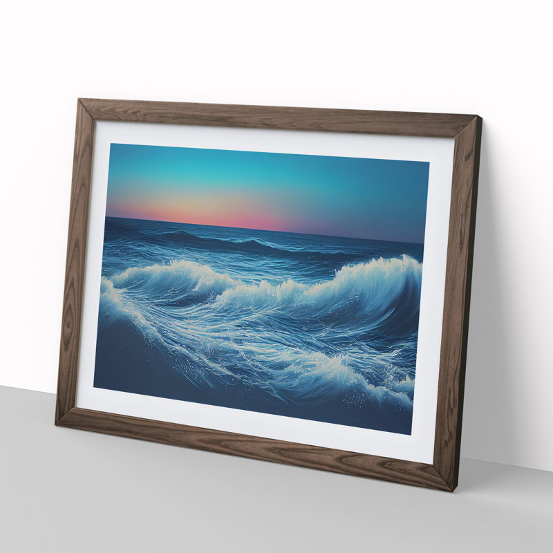 XH1022-6446X Ocean View At Sunset - Single Picture Frame Print, 46cm H x 64cm W x 2cm D, Walnut