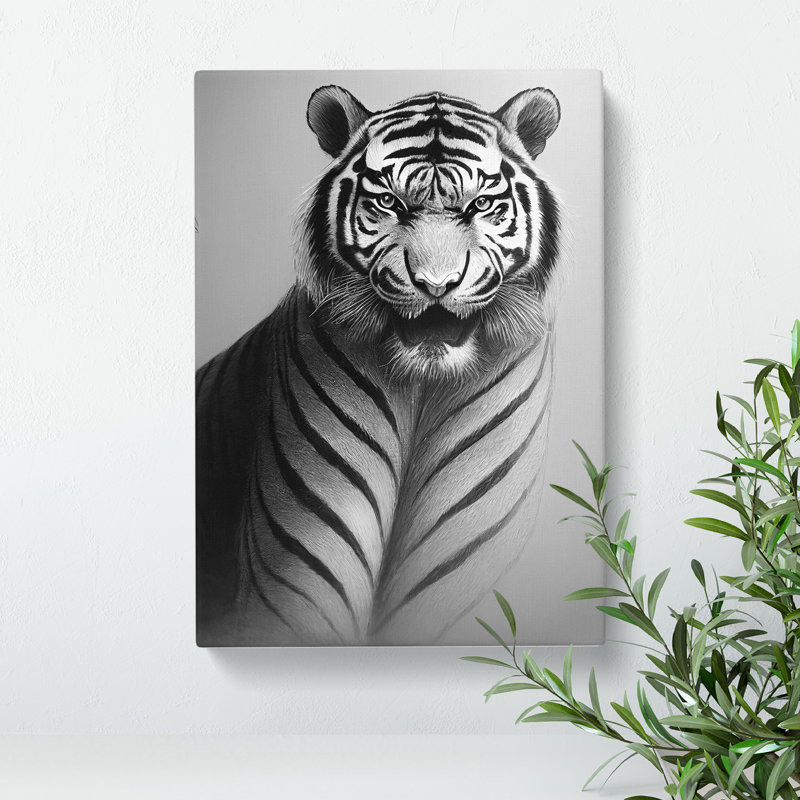 Monochrome Tiger No.6 - Wrapped Canvas Print, 64cm H x 46cm W x 2cm D, Black  Framed