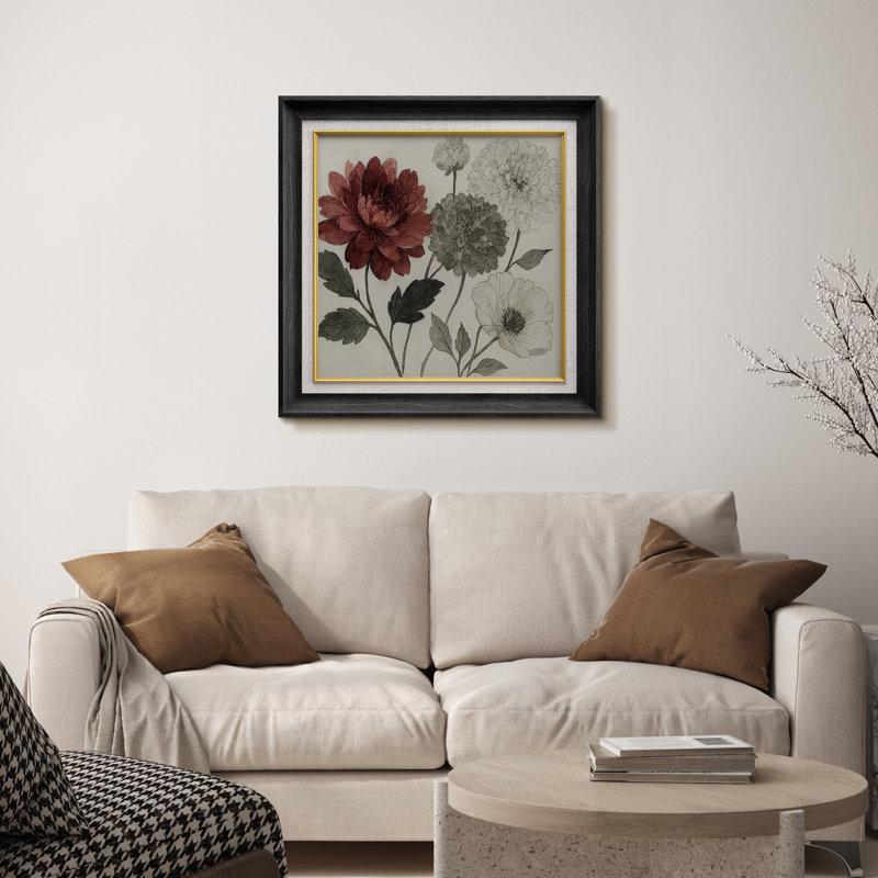 Arrangement floral rouge et multicolore - impression sur papier encadrée, H 26 po x l 26 po x P 1,5 po