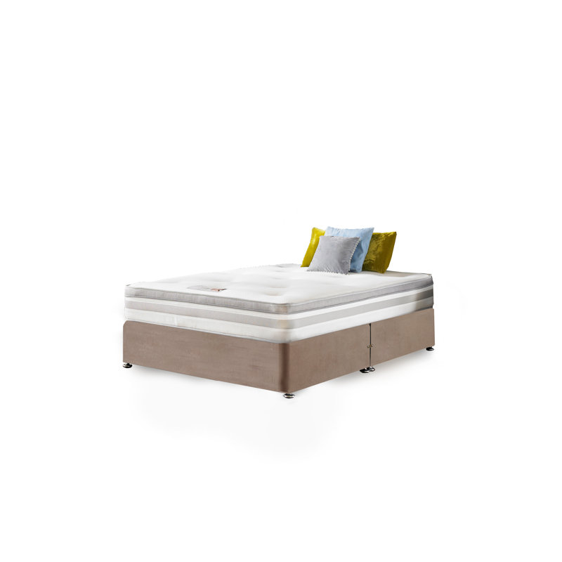 Asia Upholstered Divan Bed with Mattress, No Storage, Super King (6'), Mink Plush Velvet