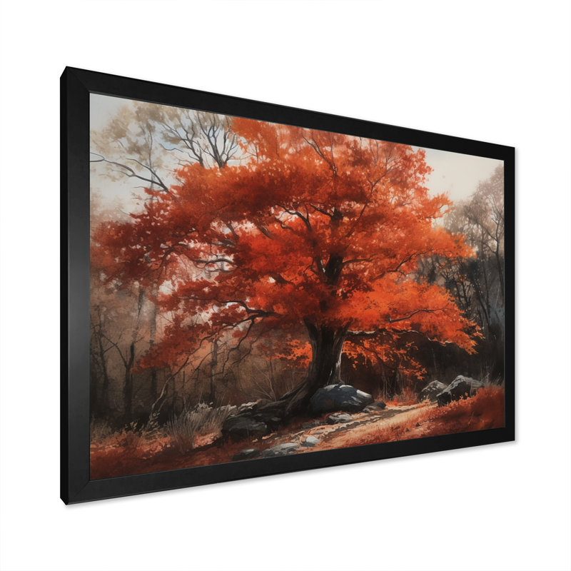 «Fall Foliage Tree In The Woods III», art mural floral, Cadre noir, H 16 po x l 32 po x P 1 po