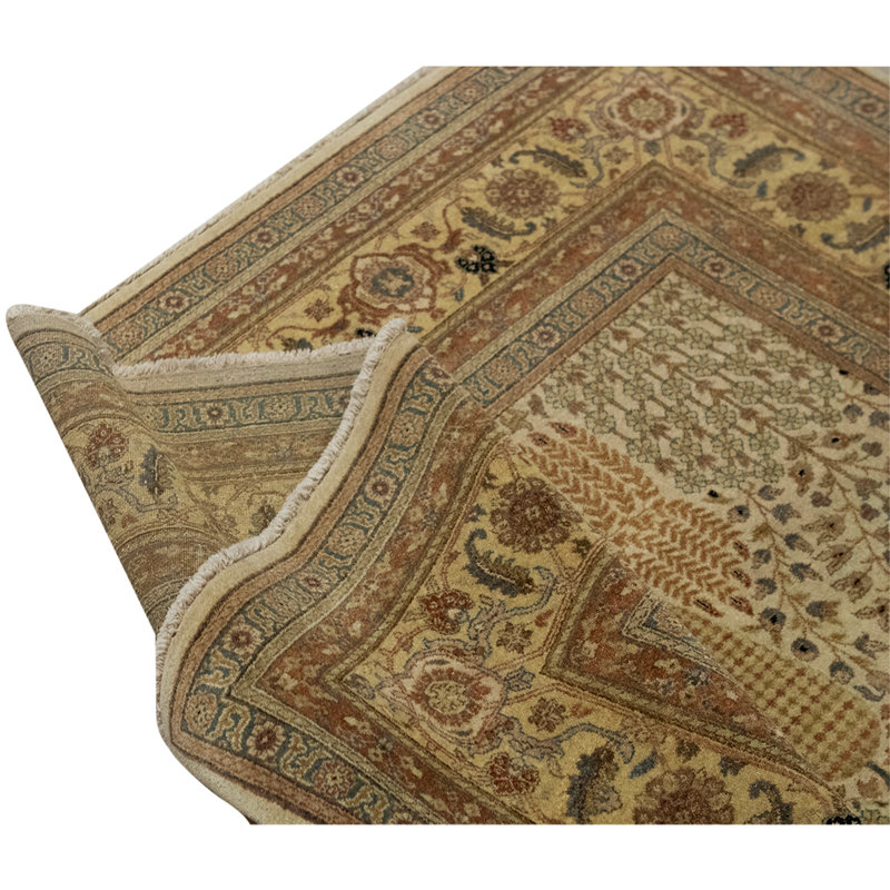 Tapis brun / beige / ivoire noué à la main de qualité supérieure de 6 pi x 9 pi 3 po de conception unique