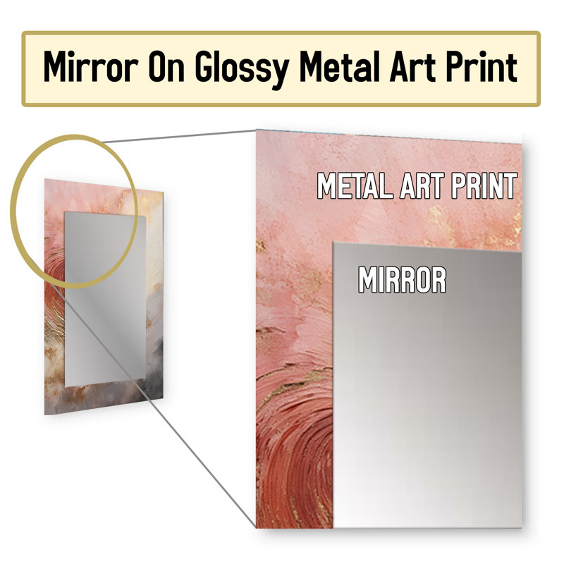 Gold Pink Desert Mirage Vortex Spiral - Abstract Spirals Decorative Mirror, Gold Wall Mirror, Printed Metal Art, 40" x 30"