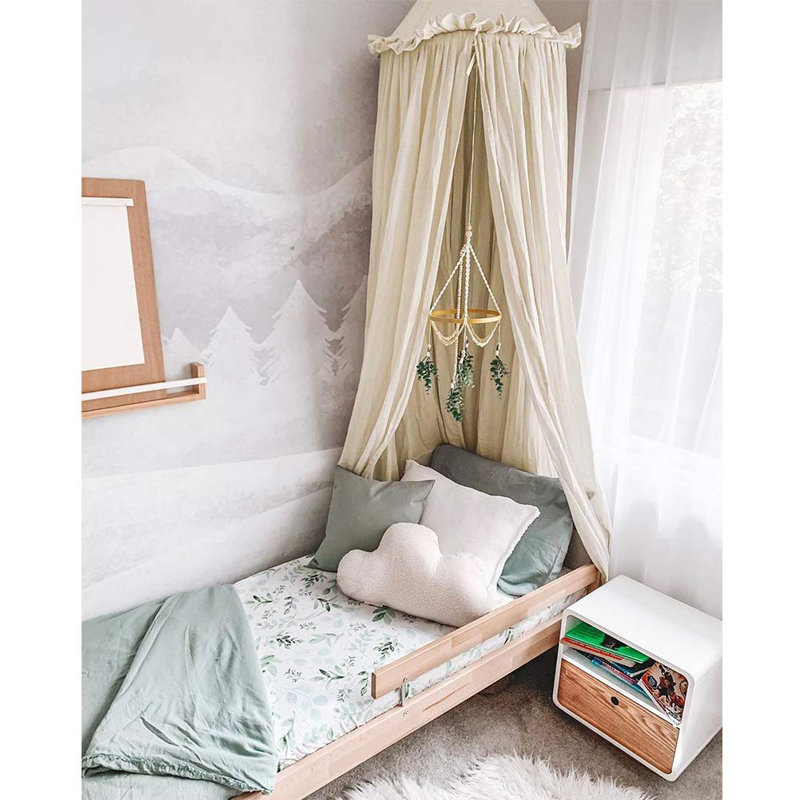 Lit à baldaquin avec volants en coton filet de couverture pour lit de bébé, coin-détente, rideau, tente ronde, chambre de bébé, literie, décoration de jeu
