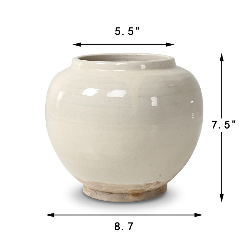 Approx. 8 Inches Off White Ceramic Round Jar