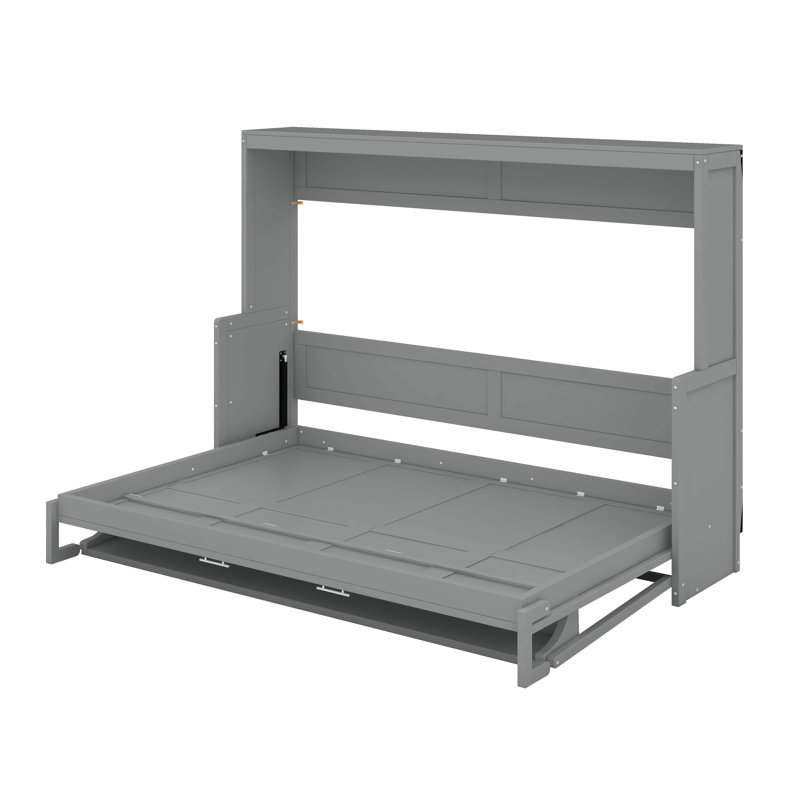 Lit escamotable double avec élévateur hydraulique, Gris, Double