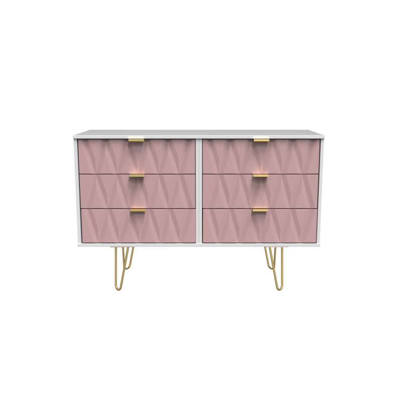 Fully Assembled Alphonzo 6 - Drawer Chest of Drawers, Kobe Pink/White