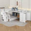 Lit superposé simple au-dessus d'un lit double en L avec bureau, tiroirs et garde-robe-1163365454