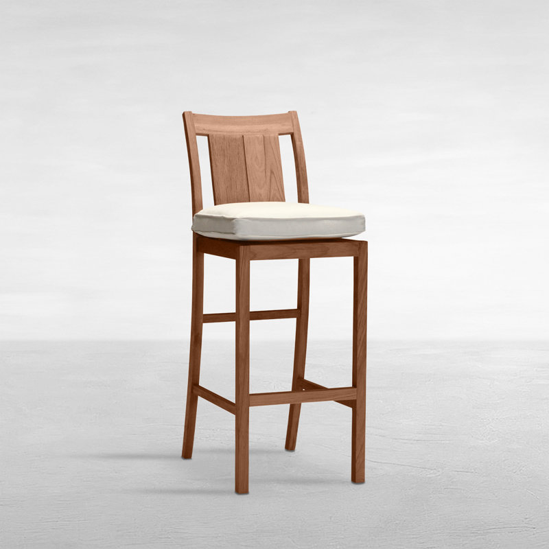 Croquet 30" Patio Bar Stool with Cushion, No Welt, Natural White, Natural Teak