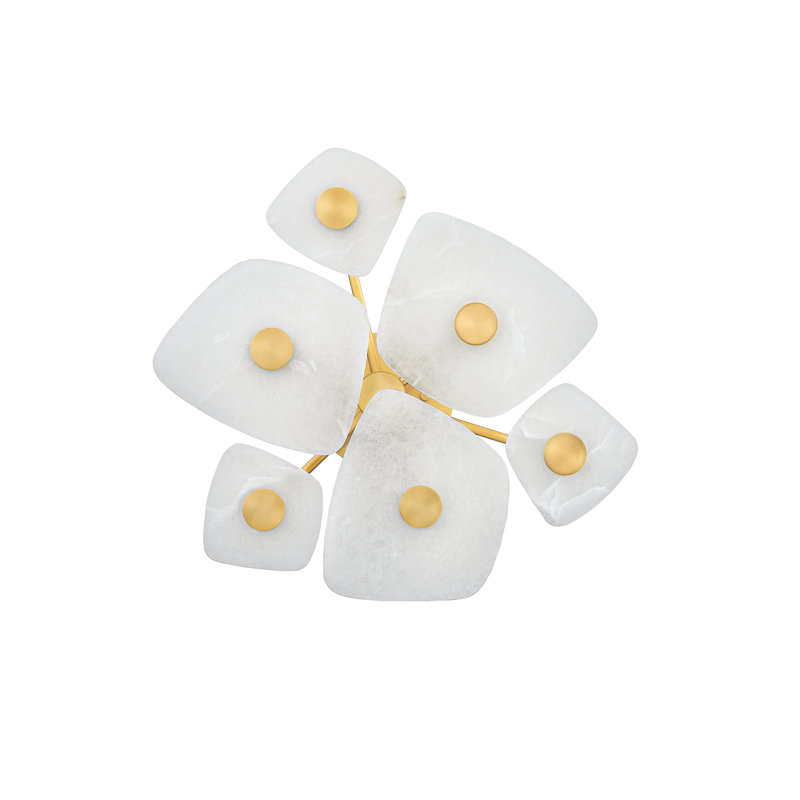Aged Brass 6-Light LED Semi-Flush Mount with Alabaster Shades
