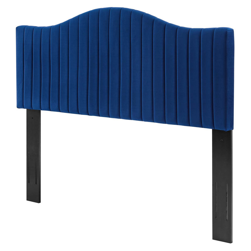 Brielle Channel Tufted Performance Velvet Headboard, King, Blue