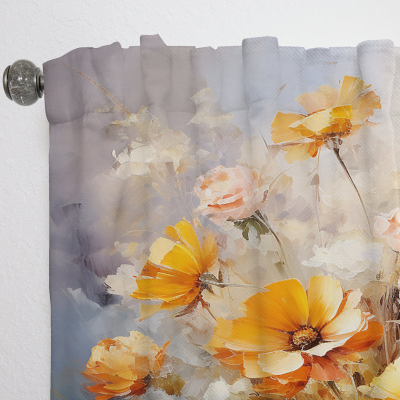 Galarza Beige Sunflowers Romantic Impression II - Traditional Curtain - Velvet Room Darkening - 1 Panel, 52" W x 95" L