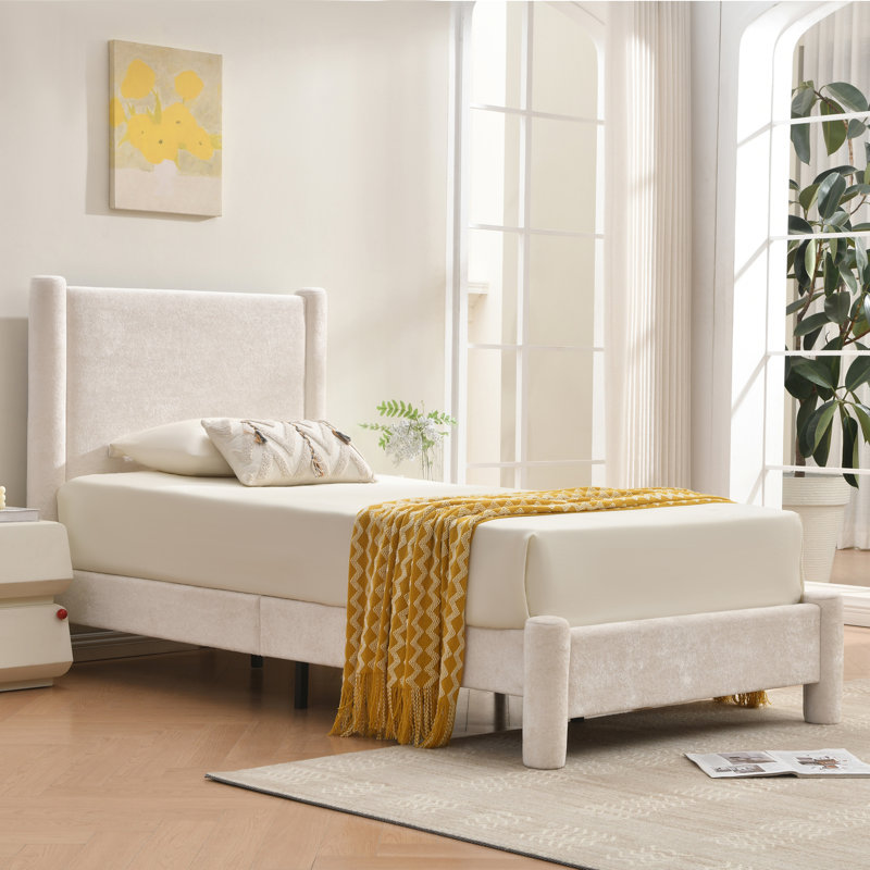 Wauseon Luxury Post Upholstered Bed with Fluffy Velvet, Soft Rounded Corners, No Box Spring Required, Easy Assembly, Twin