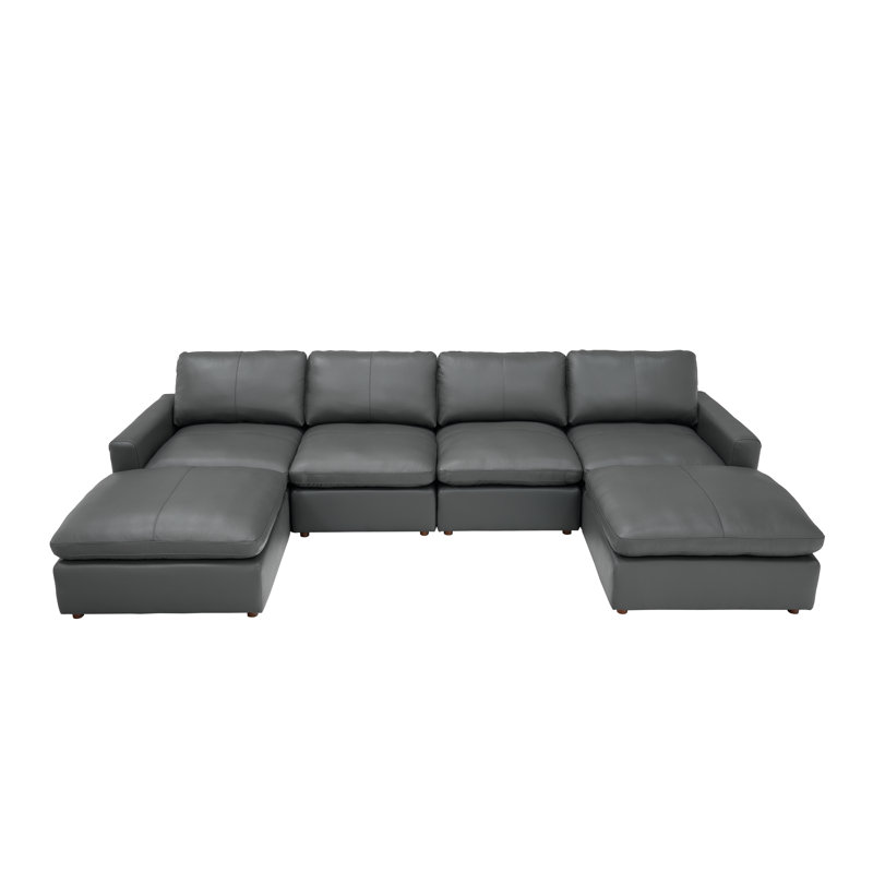 Rycharles Top-Grain Leather Large Seating Modular Sectional, Blue Gray