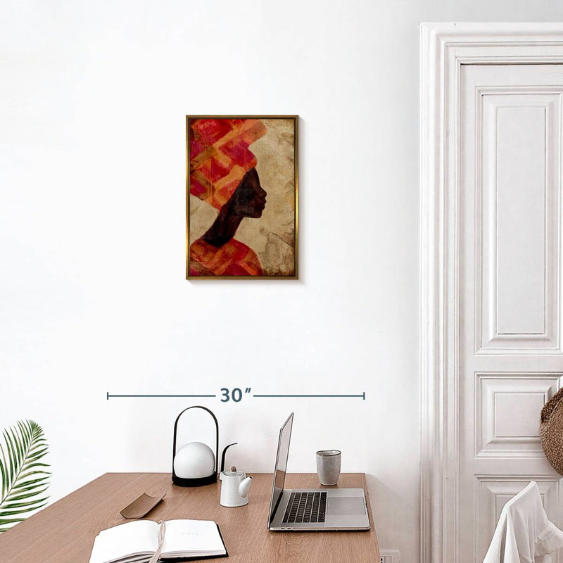 Femme noire africaine, 13 po x 19 po, Cadre flottant doré