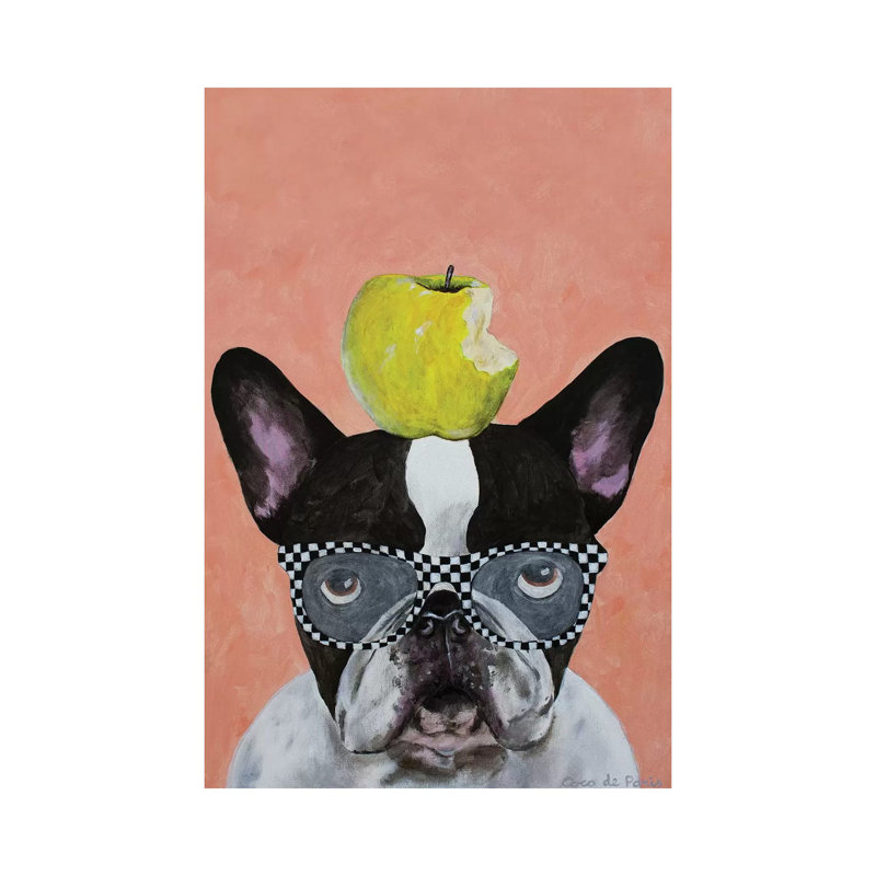 French Bulldog With Apple by Coco De Paris - Wrapped Canvas Gallery-Wrapped Canvas Giclée, 30.48cm H x 30.48cm W
