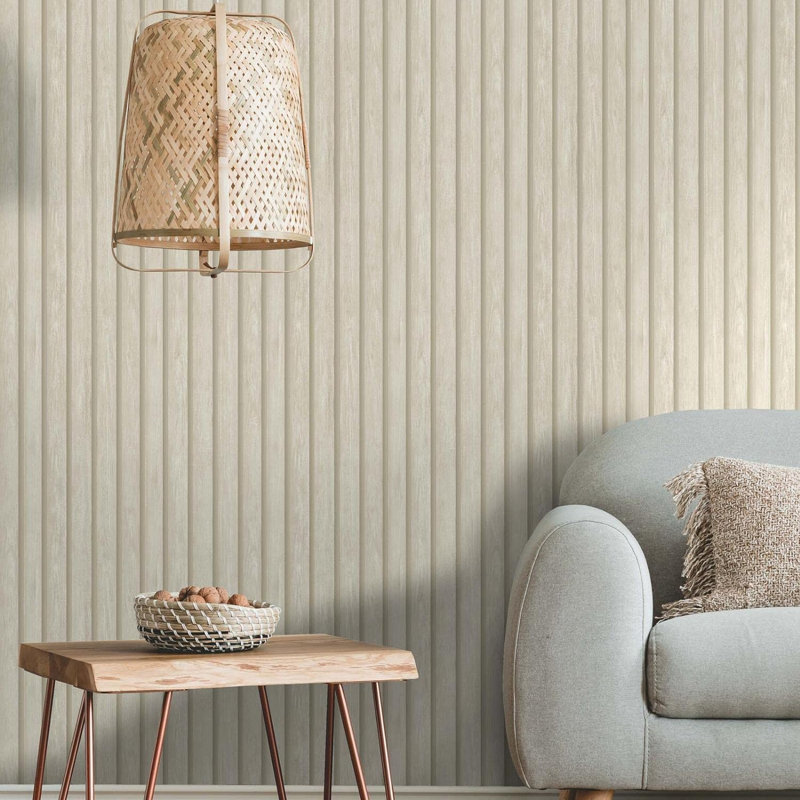 Everlove Wood Slat Natural, Beige 10m x 53cm Matte Wallpaper Roll