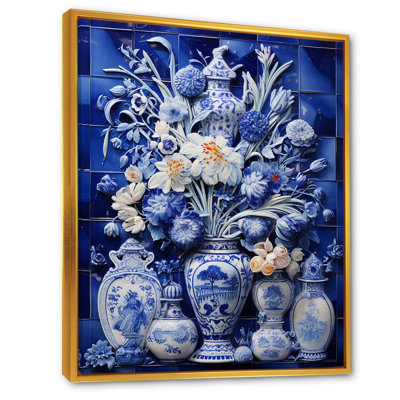 «Blue Boho Flower Pottery I» - art mural Boho