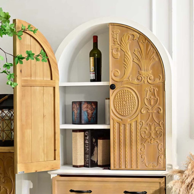 French Country Style Carved Storage cabinet, White/Wood