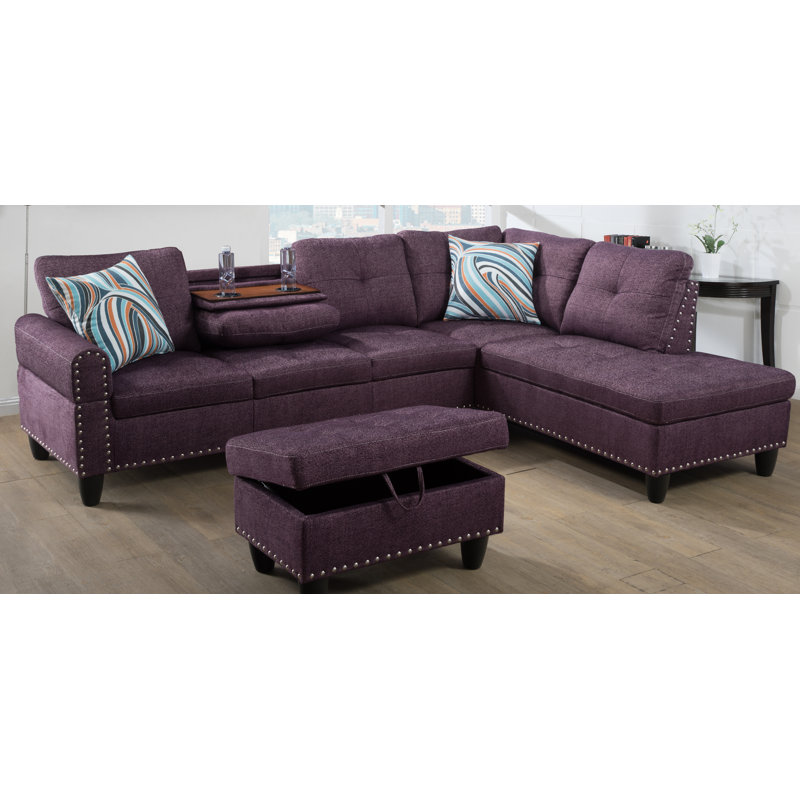 Manervia Upholstered L-Shaped Sectional, Purple, Right Hand Facing