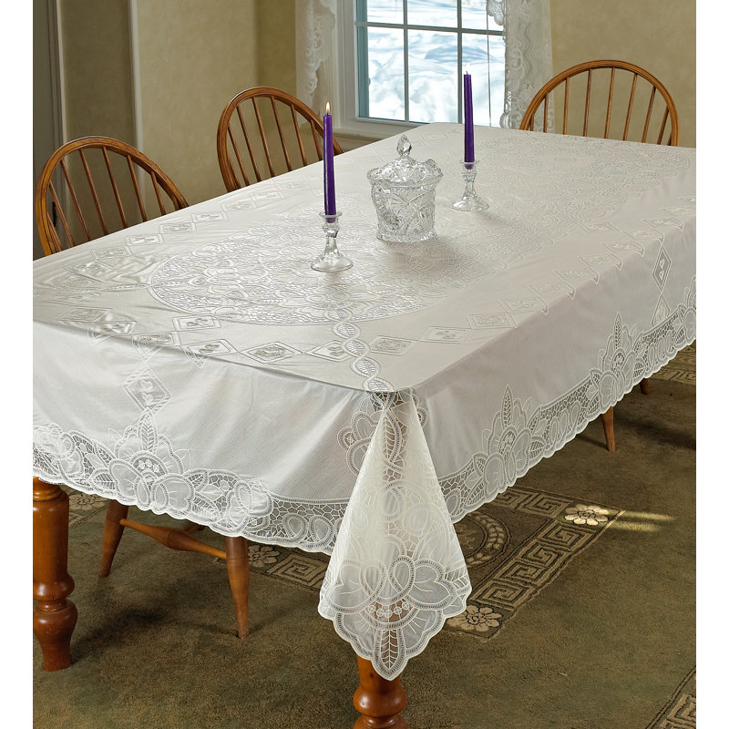 Epine Floral Tablecloth, 104" L x 60" W, White