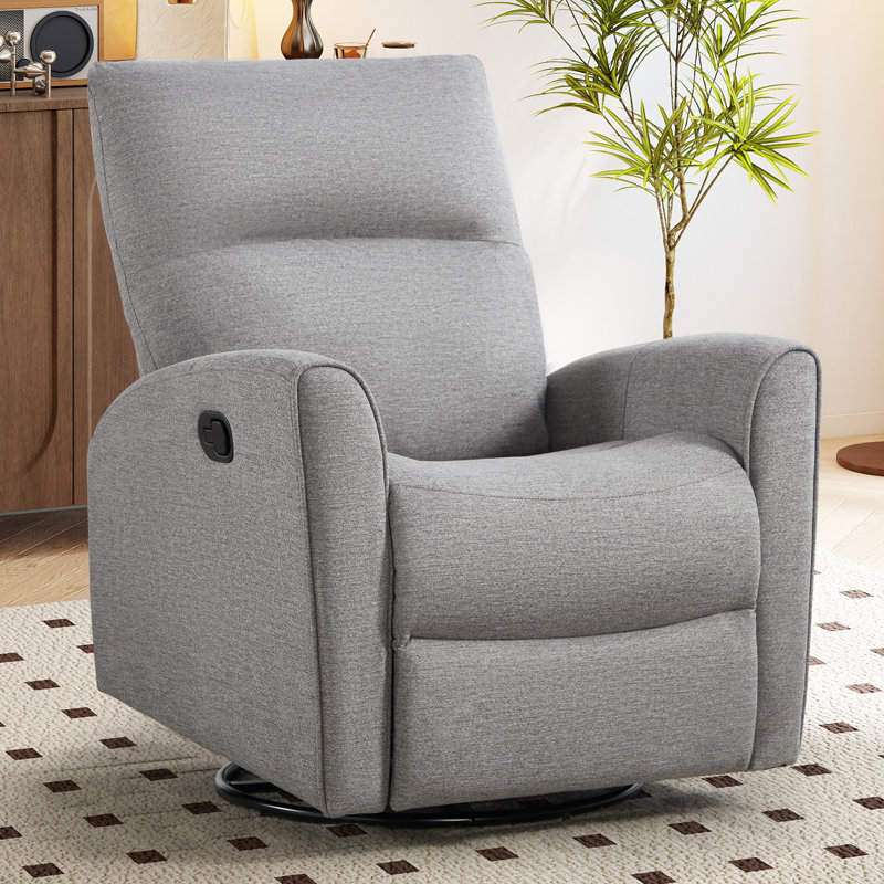 32.3" Wide Modern Comfortable Swivel Manual Recliner Chair, Light Gray