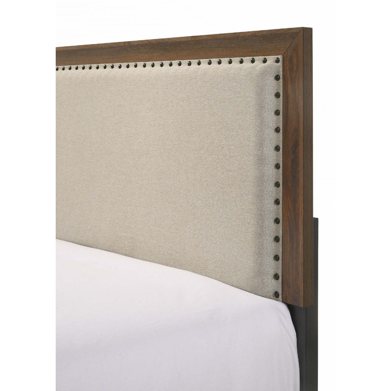 Lit plateforme en tissu, Brun, Grand