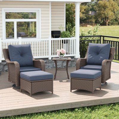  5 Piece Wicker Outdoor Furniture Set with 6-inch Comfy Cushions, High Back Patio Furniture Set with Swivel Rocking Chairs and Side Table