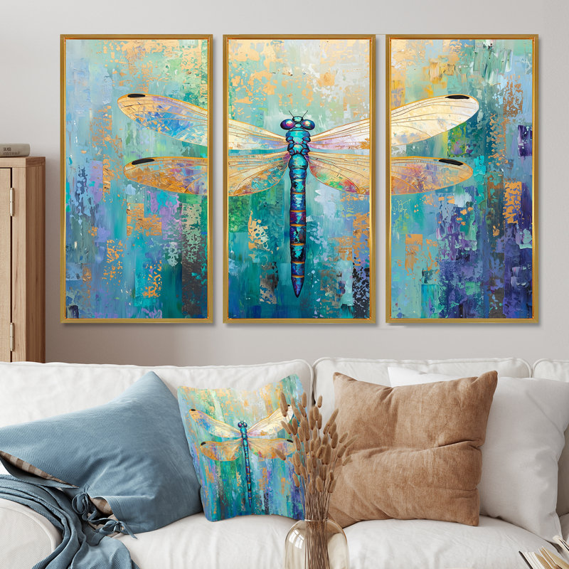 Ensemble de décorations murales Emerald Dragonfly Iridescent Wings II - Libellule, H 40 po x l 60 po, Doré