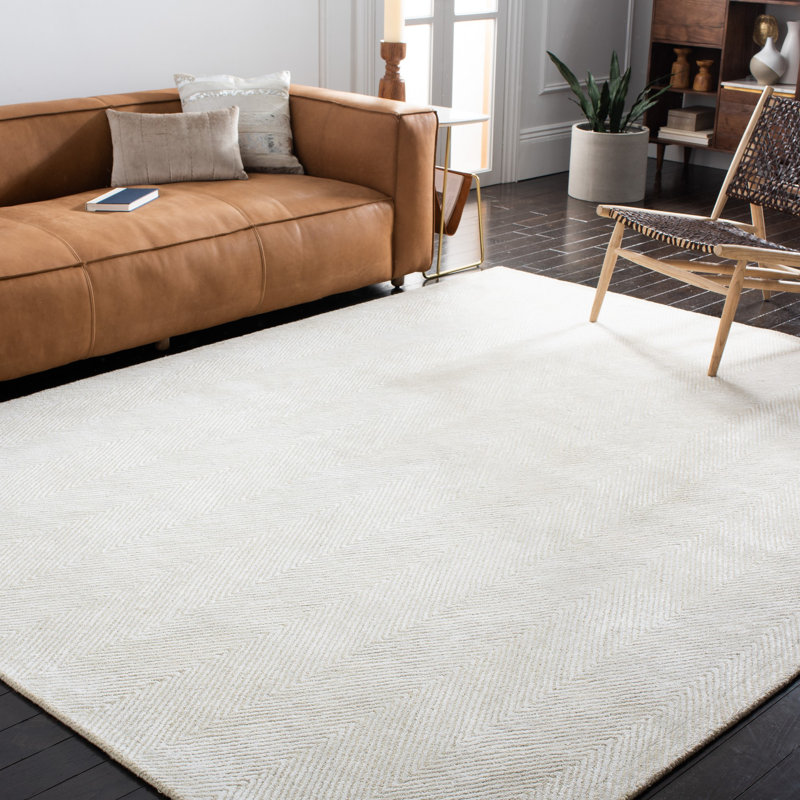 Tapis ivoire / beige en coton / laine touffeté à la main Keough, Rectangle 4 pi x 6 pi