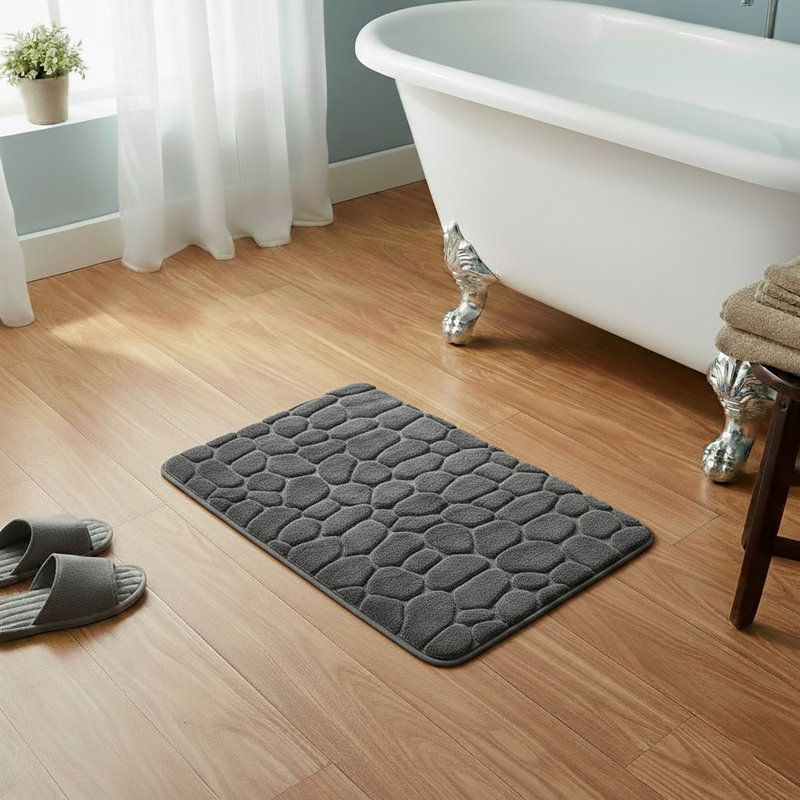 Cobble Stone Mat Non-Slip Bath Mat, Dark Gray