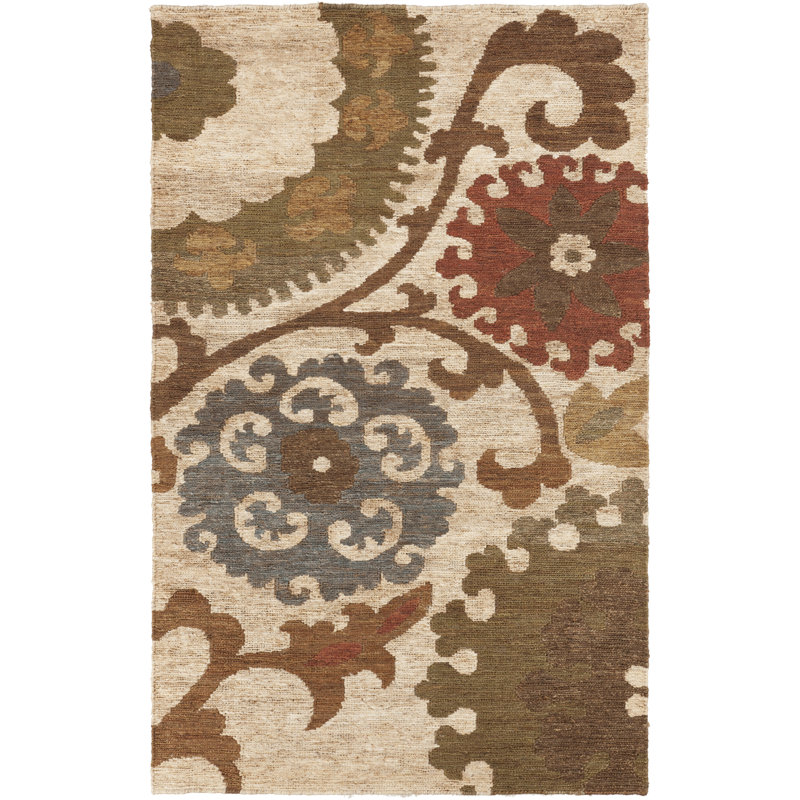 Columbia Jute / Sisal Floral Area Rug, Rectangle 5' x 8'