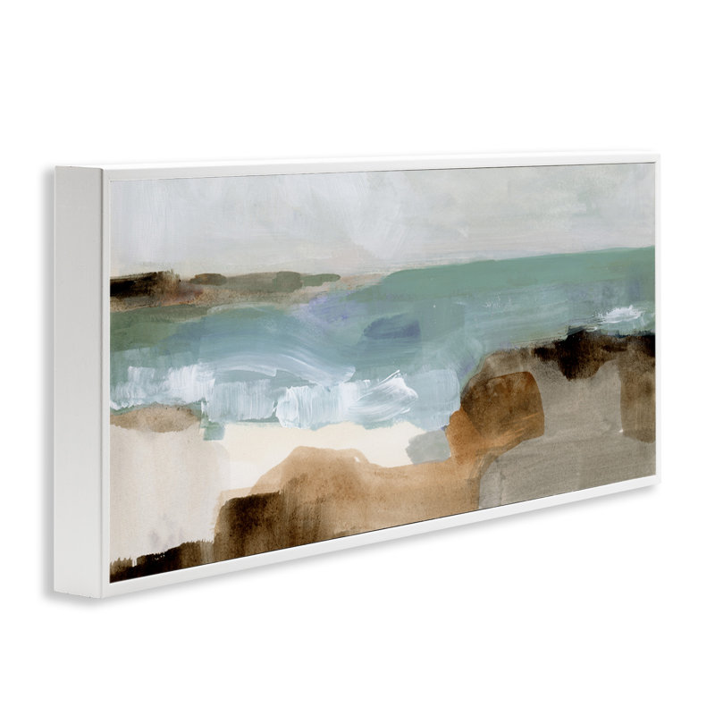 Abstrait vague océanique avec tons terreux, Giclée encadrée blanc bord de mer, H 10 po x l 24 po