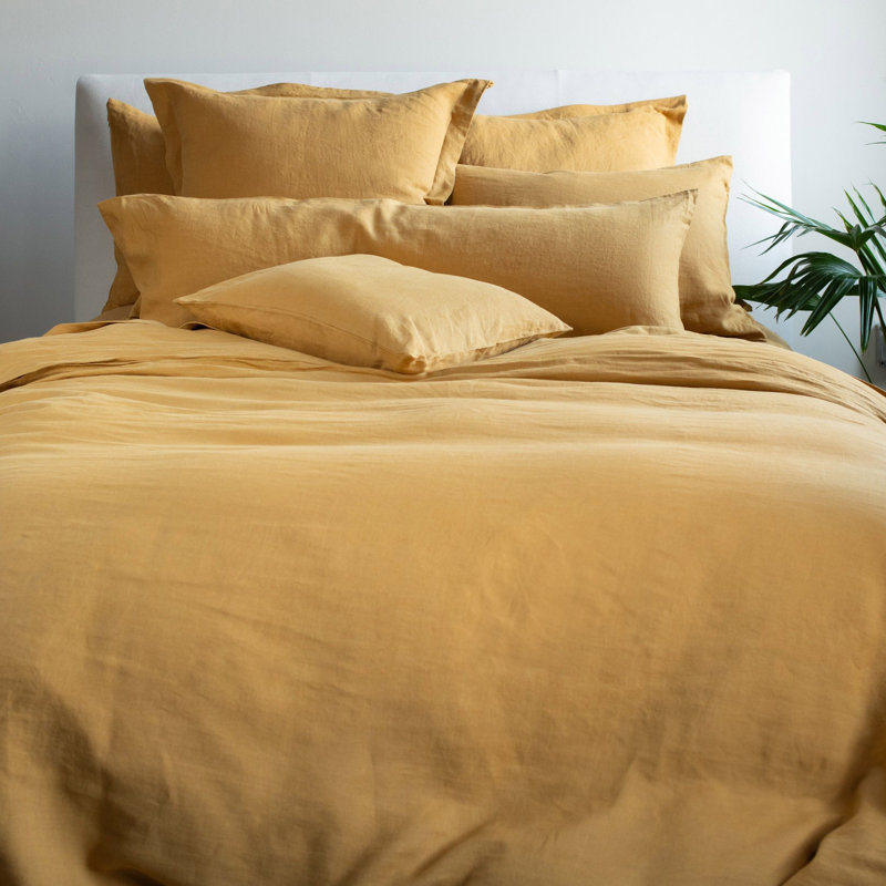 100% French Linen Duvet Cover & Sham Set, Honey, Twin Duvet Cover + 1 Standard Pillow Sham