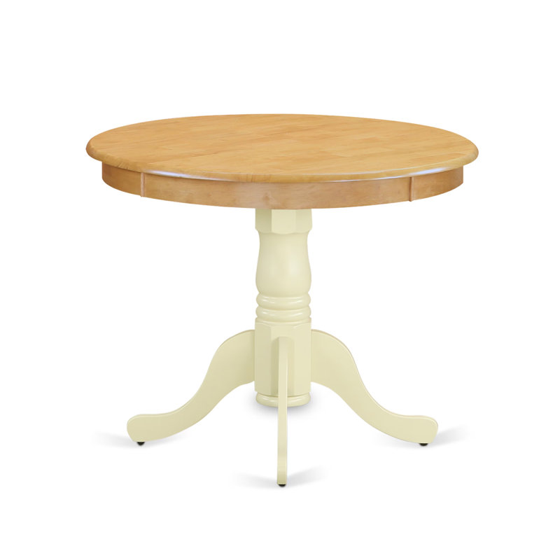 Antique Dining Table - a Round Wooden Table Top with Pedestal Base, Oak & Buttermilk, Oak, Buttermilk