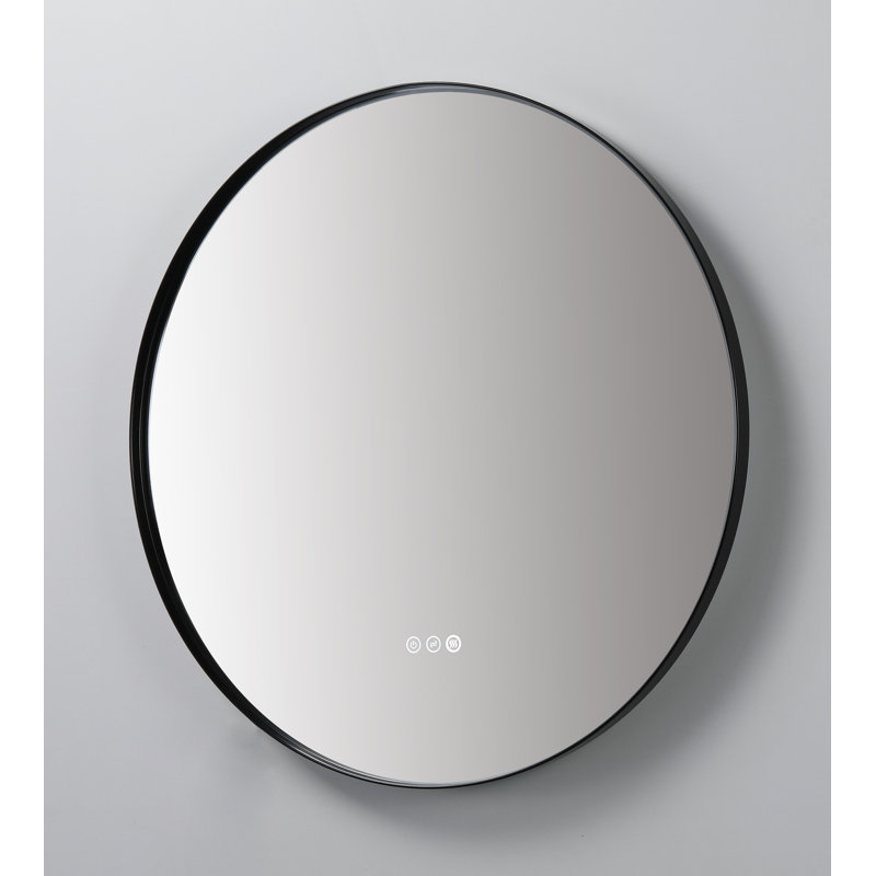 Shell LED Mirror, Matte Black, Round, 35.43" x 35.43"