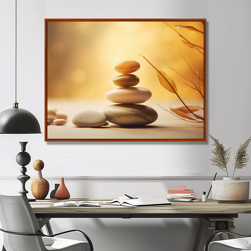 «Zen Serenity Cairn Sculpture Balance I - Spiritual Stone», reproduction sur toile encadrée, H 30 po x l 40 po x P 1,5 po