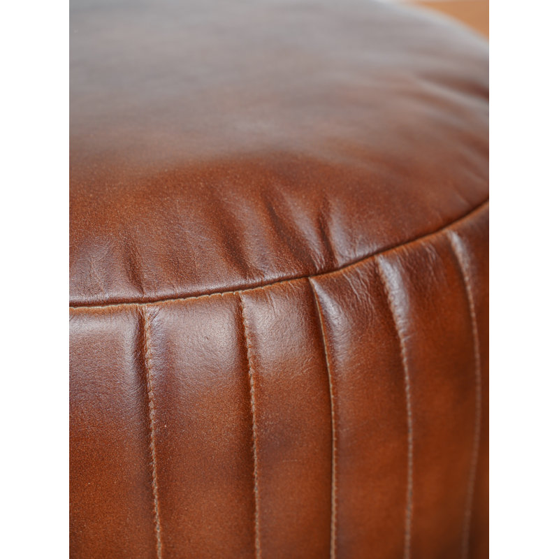 POUF BRUN EN CUIR BRUN FABRIQUÉ À LA MAIN ECOUTE DE BAIN BRUN DE FABRICATION À LA MAIN - 21 po x 21 po x 12 po, de forme ronde, de couleur brune, uni, cuir Buffalo Genunie, rembourré de coton recyclé, repose-pieds pour le salon, la salle d'étude, Patio et bureau