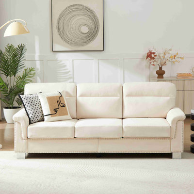 Modern Compressed Snowfleece Fabric 3-Seater Sofa, For Living Room, Bedroom, Office & Entertainment Spaces