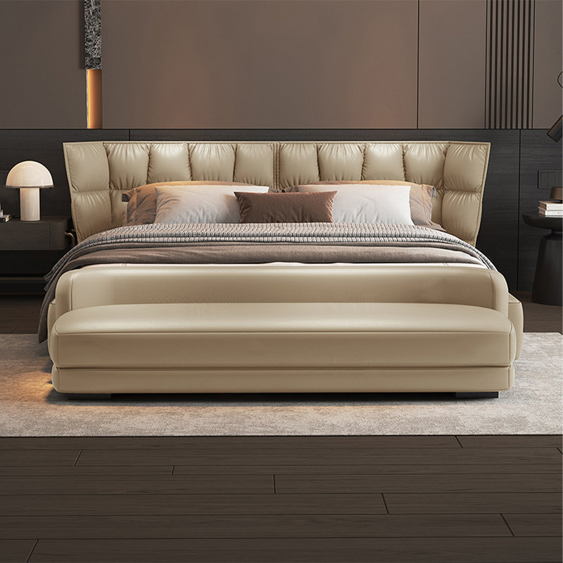 Beige Upholstered Bench, 21.65" H x 59.06" W x 19.69" D