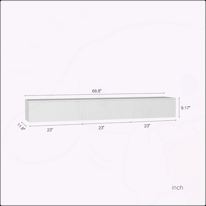 Meuble télé flottant à fixation murale avec 16 DEL de couleur et 69 po, H 9 po x L 11,8 po x l 68,8 po, Blanc