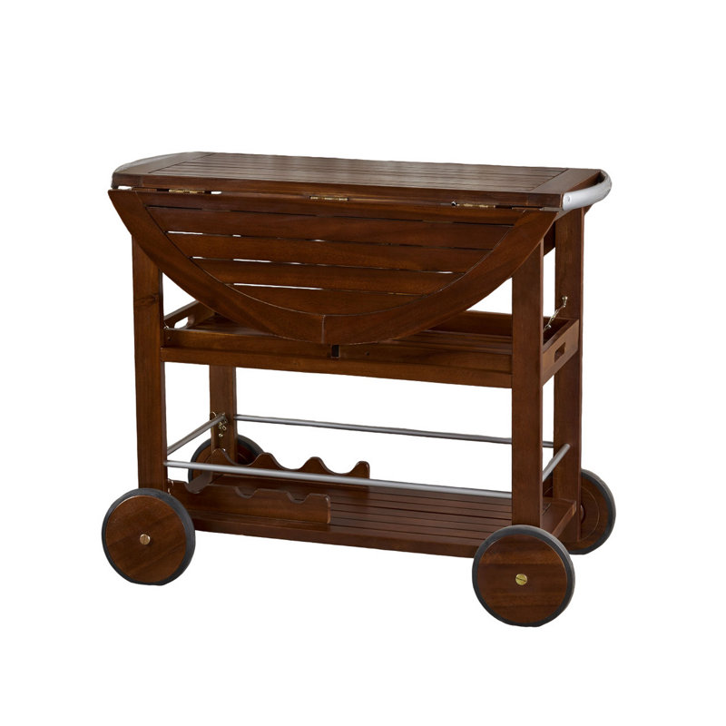 Chariot-bar roulant, 36 po rectangulaire, 3 niveaux, bois de chêne brun, argent