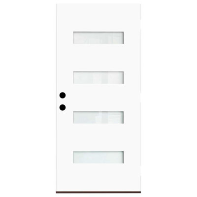 Dalle de porte d'entrée 36X80, dalle de porte extérieure en fibre de verre, panneau de porte en verre givré, entrée / sortie droite; Acajou apprêté blanc