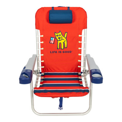 Life Is Good 4-Position Backpack Pillow And Cup Holder Beach Chair, Faded Red
