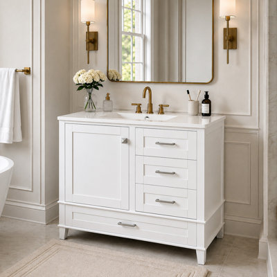Ensemble de meuble-lavabo moderne 36 po avec ensemble de meuble-lavabo 36 po, armoire de rangement avec 1 porte à fermeture douce et 3 tiroirs à fermeture douce, structure en bois massif (blanc)
